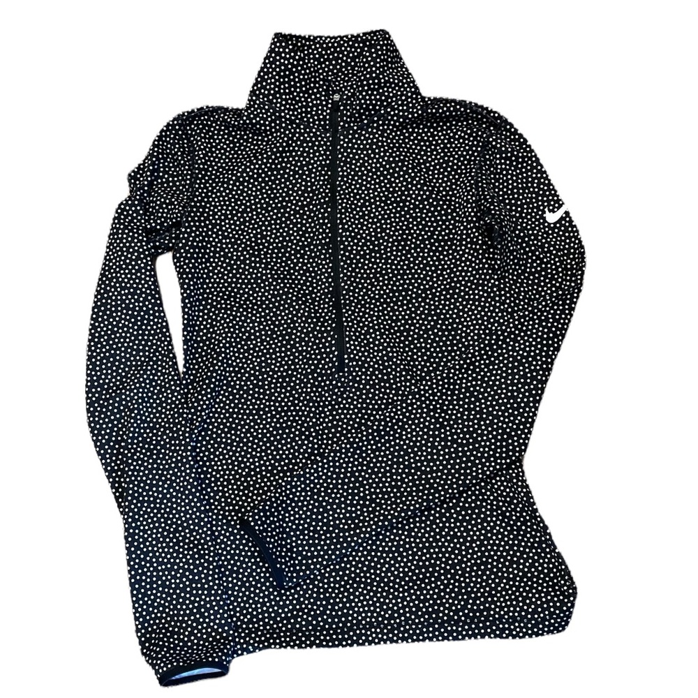 Nike Pro Half Zip Dry Fit Training Top. Black/White Dot Long Sleeved. Size S